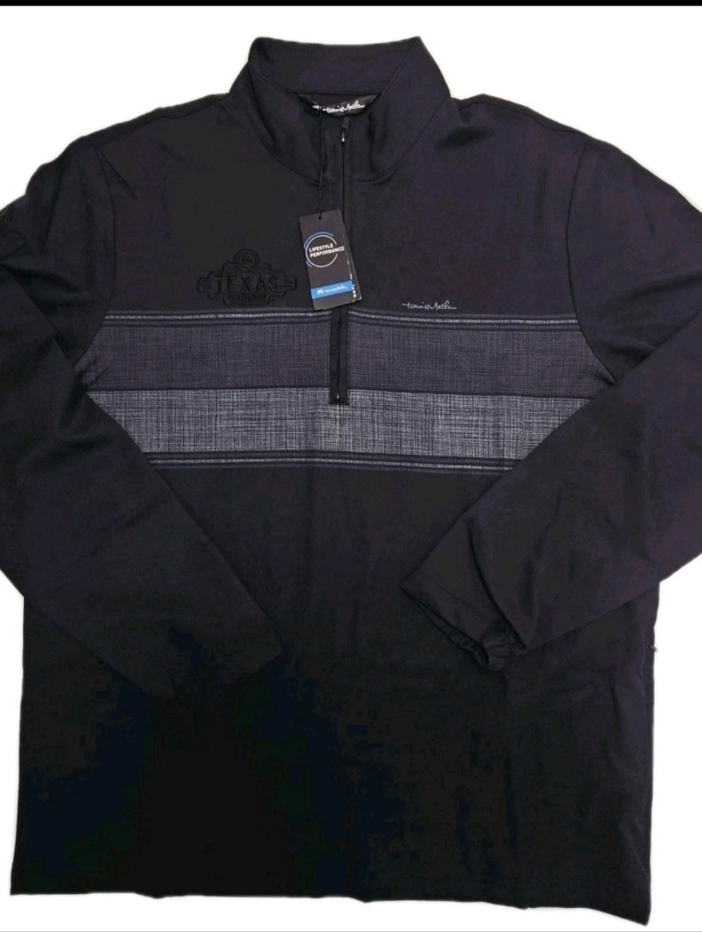 Travis Mathew Balboa 1/4 Zip Pullover Black Chest Stripe Golf Performance Men Lg